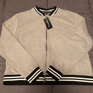Casual Grey Cropped Sweatshirt Bomber Jacket